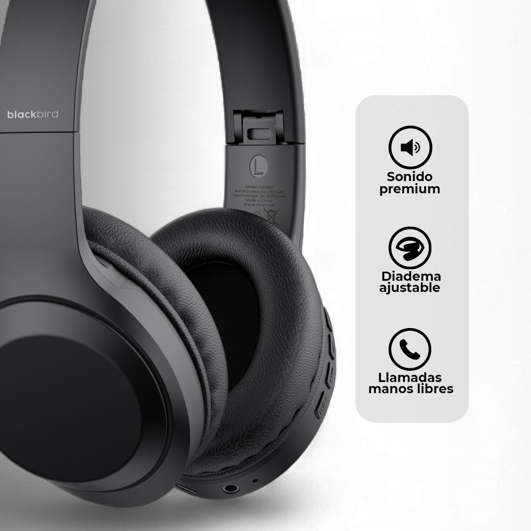 Audífonos Over Ear Bluetooth Con Parlante portátil Negro Blackbird