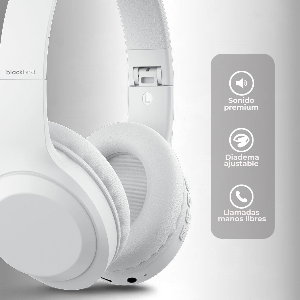 Audífonos Over Ear Bluetooth Con Parlante portátil Blanco Blackbird